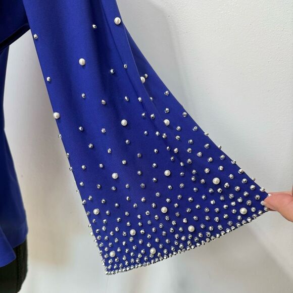 New Alex Evenings Petite Pearl Embellished Top Size SP Blue Women’s - Picture 4 of 13
